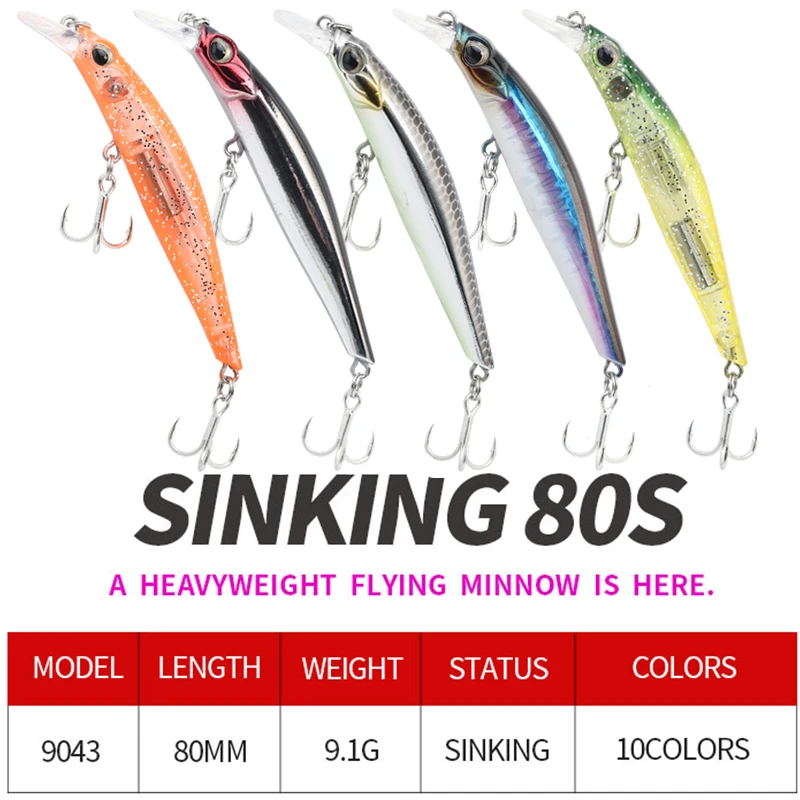 Shynapack 80S hundimiento Minnow señuelo de pesca de agua salada 80mm 9g trucha grande Lucio lubina río lago cebos duros Jerkbait - imagen 5