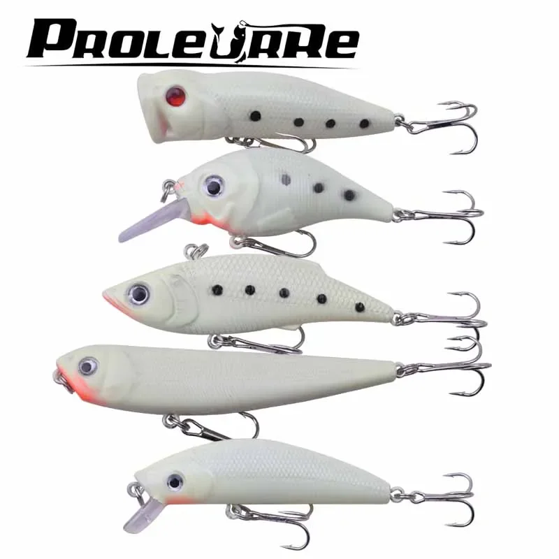 5 uds señuelo de pesca nocturno Kit de cebo VIB Popper Crankbait Minnow lápiz cebo Artificial luminoso con caja de señuelos - imagen 4