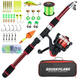 Kit de pesca Sougayilang – Caña telescópica con carrete giratorio