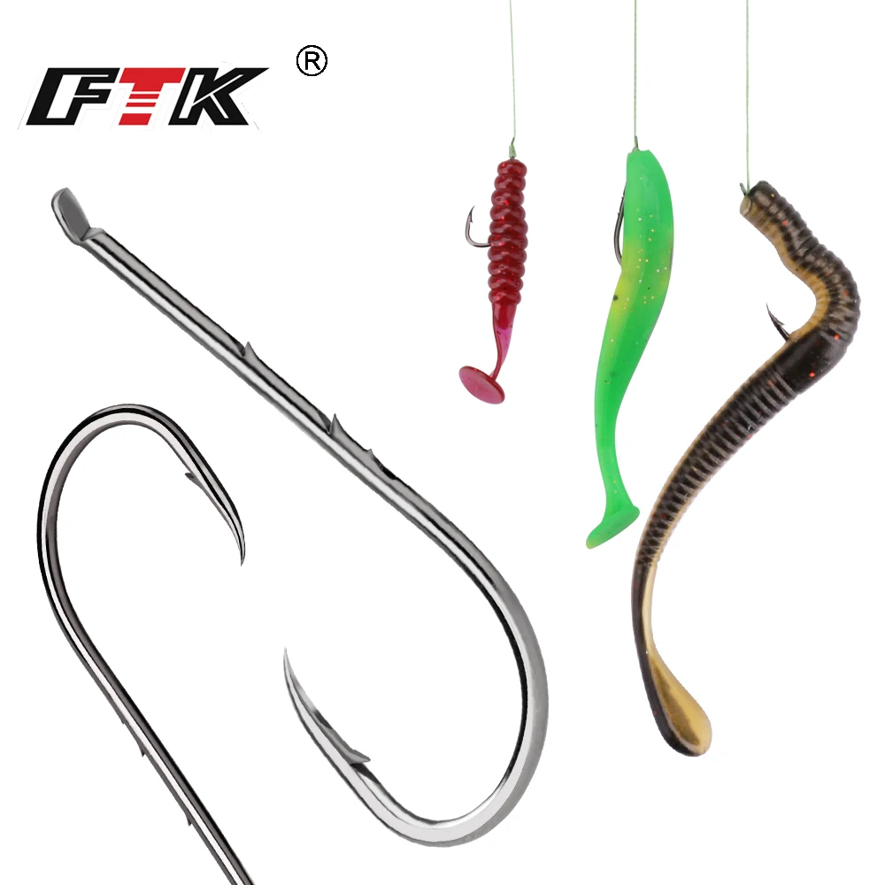 Anzuelos de pesca con púas de acero con alto contenido de carbono FTK con planos 1 # -10 #   Caja de aparejos de pesca con cabezal de anzuelo, accesorios de pesca de carpa, 100 Uds.