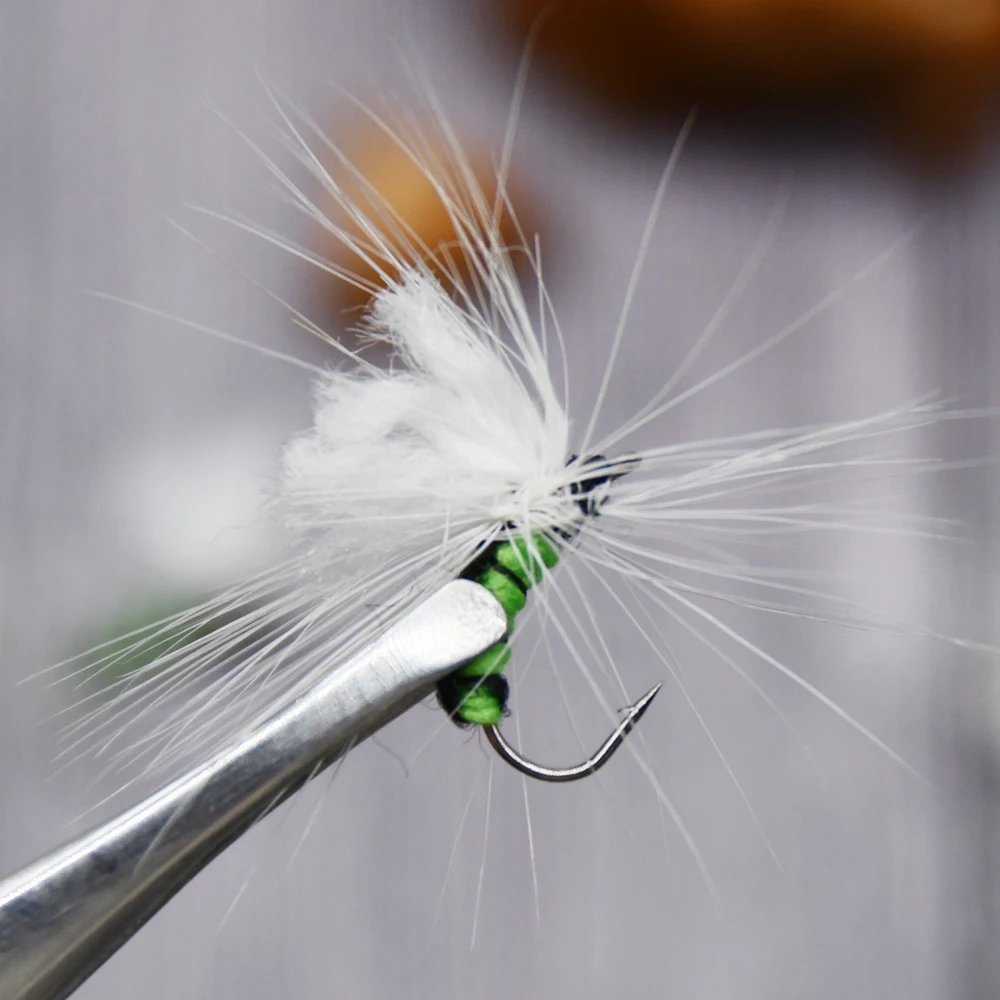 Anzuelo de mosca simple MNFT #11 para trucha – Verde/blanco - imagen 4