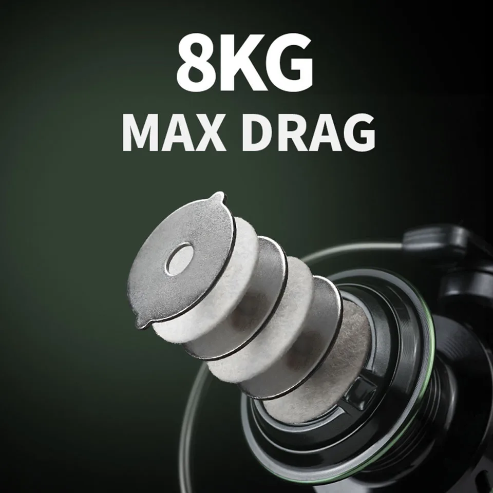 WALK FISH-carrete de pesca giratorio 1000-7000, arrastre máximo de 8Kg, relación de transmisión 5,0: 1/4, 7:1, agarre de doble Mango, carrete giratorio de alta velocidad - imagen 3