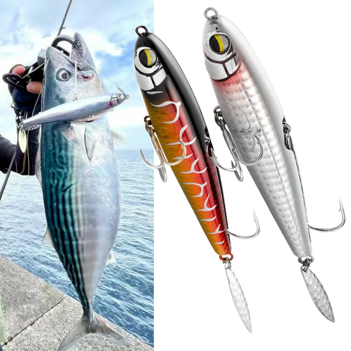 Señuelo de pesca hundido, 100mm, 30g, lápiz de pesca costera, cebos duros de agua salada para trucha, cacao, aparejos de pesca