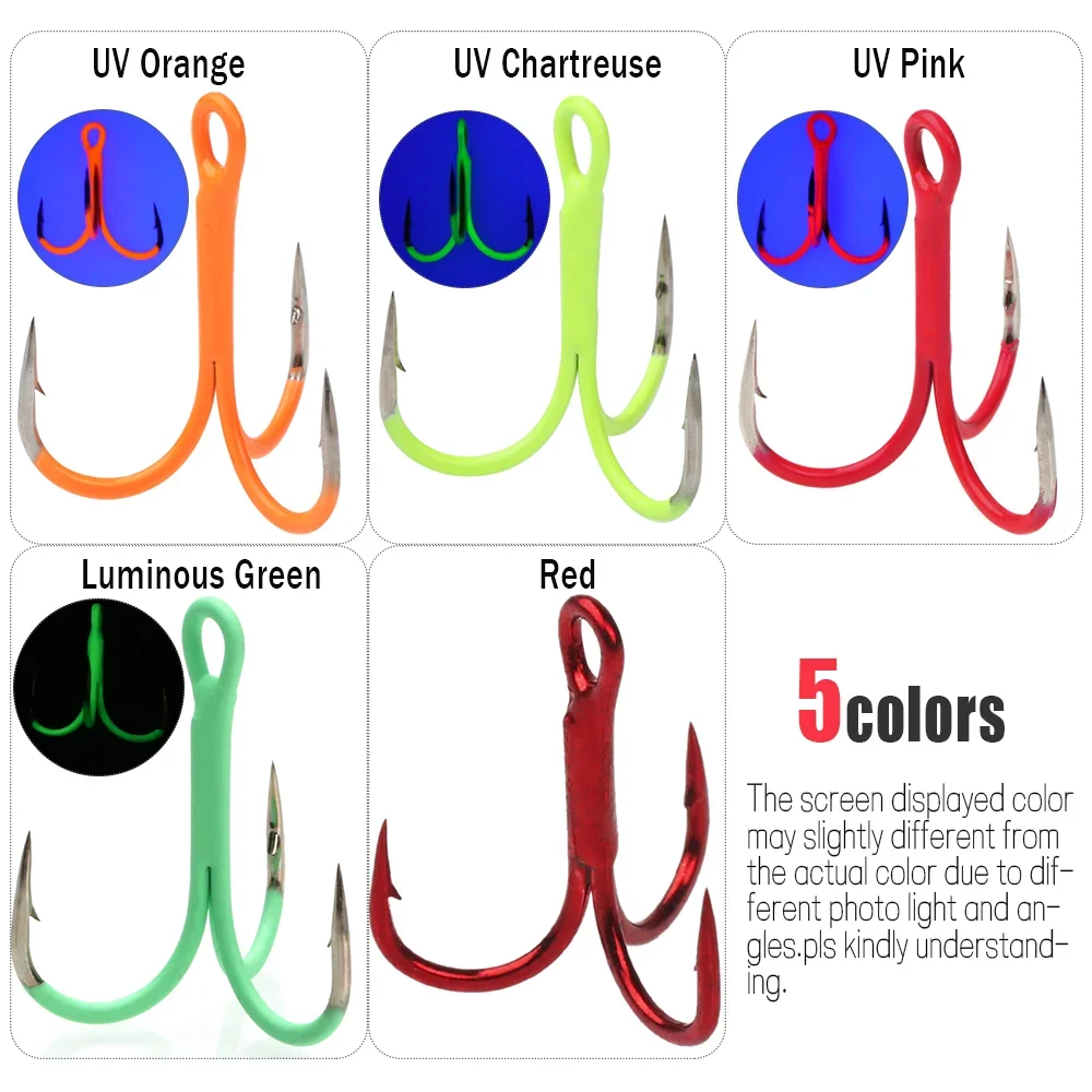 Wifreo, 5 uds., anzuelos triples de acero rico en carbono, anzuelo Triple de curva redonda, señuelo de pesca, anzuelo de pesca de jigging de agua salada 14 # -3/0 # - imagen 4