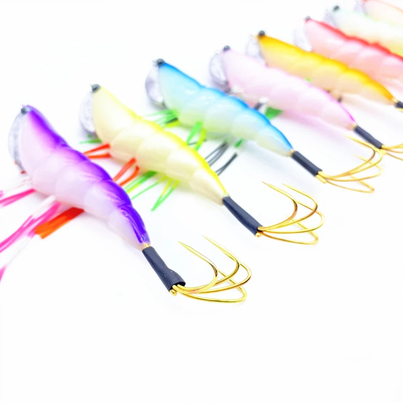 Plantillas de calamar, señuelos de pulpo de plástico duro, 12,5 cm, 17,5g, señuelos artificiales de sepia de colores mezclados, camarones de madera con ganchos de calamar, 10 Uds. - imagen 2