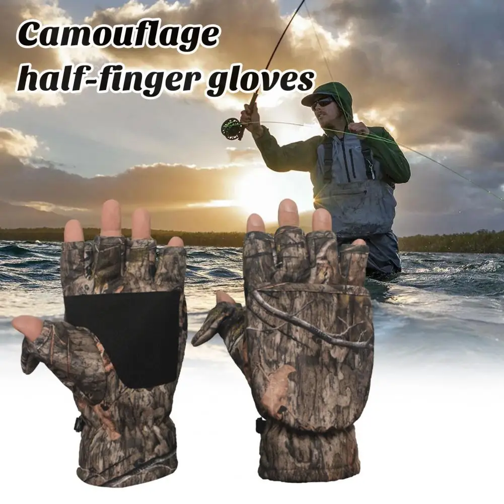 Guantes de medio dedo con estampado de camuflaje, antideslizantes, suaves, transpirables, para pesca, viajes al aire libre, Camping, 1 par - imagen 2