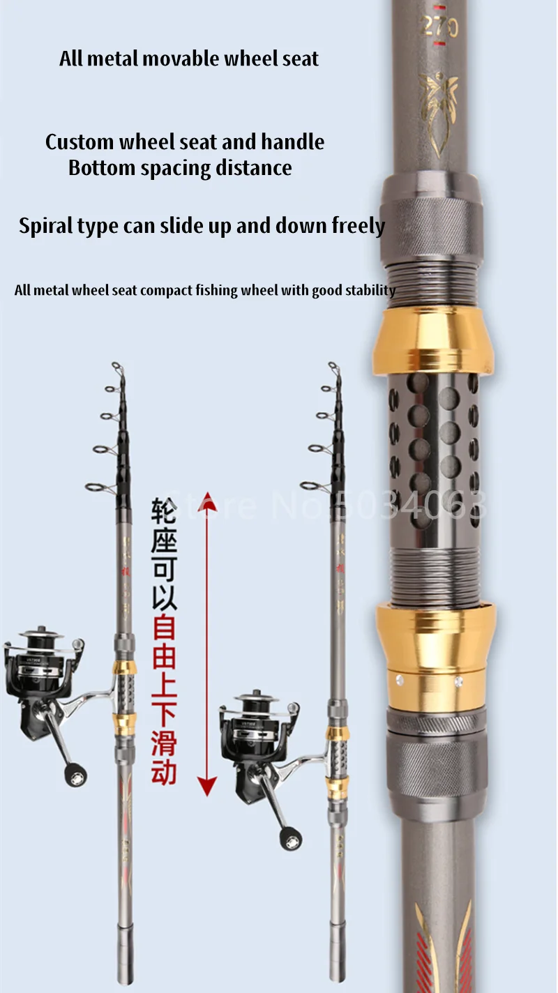 Cañas de pescar telescópicas de fibra de carbono, aparejos de pesca telescópicos giratorios, 2,1-3,6 m - imagen 5