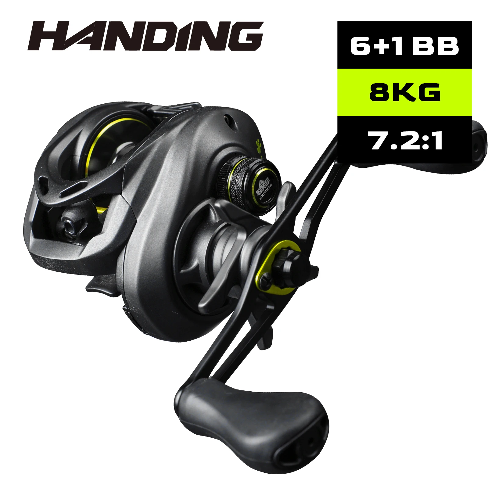 HANDING M1 Carrete de lanzamiento de cebo Arrastre máximo de 8 kg Perfil bajo Carrete de pesca 6+1 BB de doble escudo 7.2:1 Relación de transmisión 207G Lanzador de cebo duradero - imagen 5