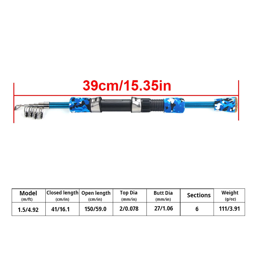 FTK-Juego de caña de pescar telescópica de carbono, anzuelo de cabeza de plantilla, Pesca de Mar ultraligera de fundición giratoria de camuflaje, 1,5 m - imagen 4