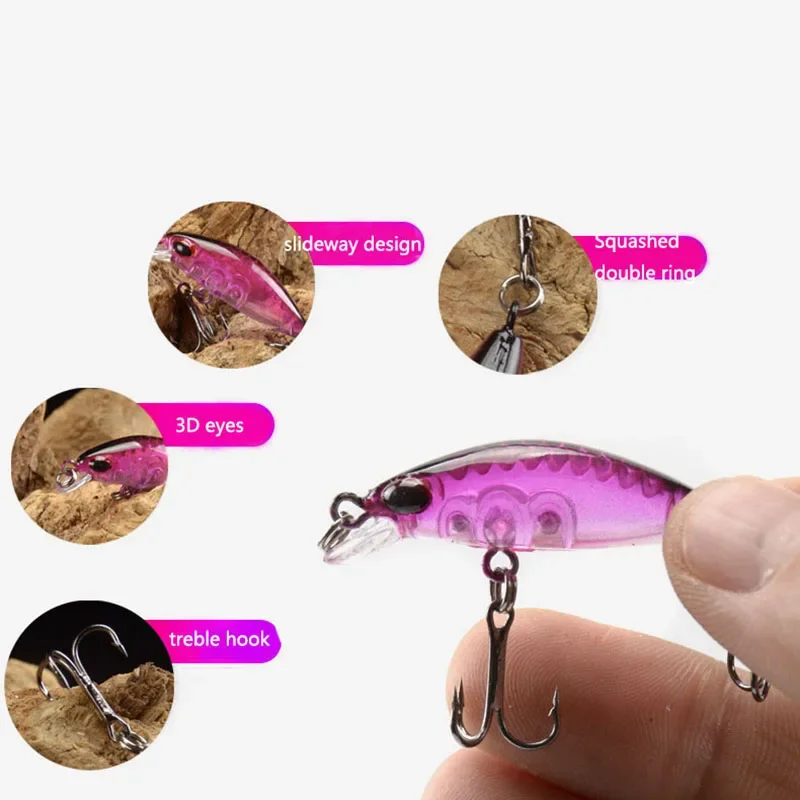Nuevo 5 uds Mini Minnow 4cm 2,5g juego de Señuelos de Pesca con caja CrankBaits Wobblers señuelos hundimiento carpa aparejos de pesca Artificial - imagen 2