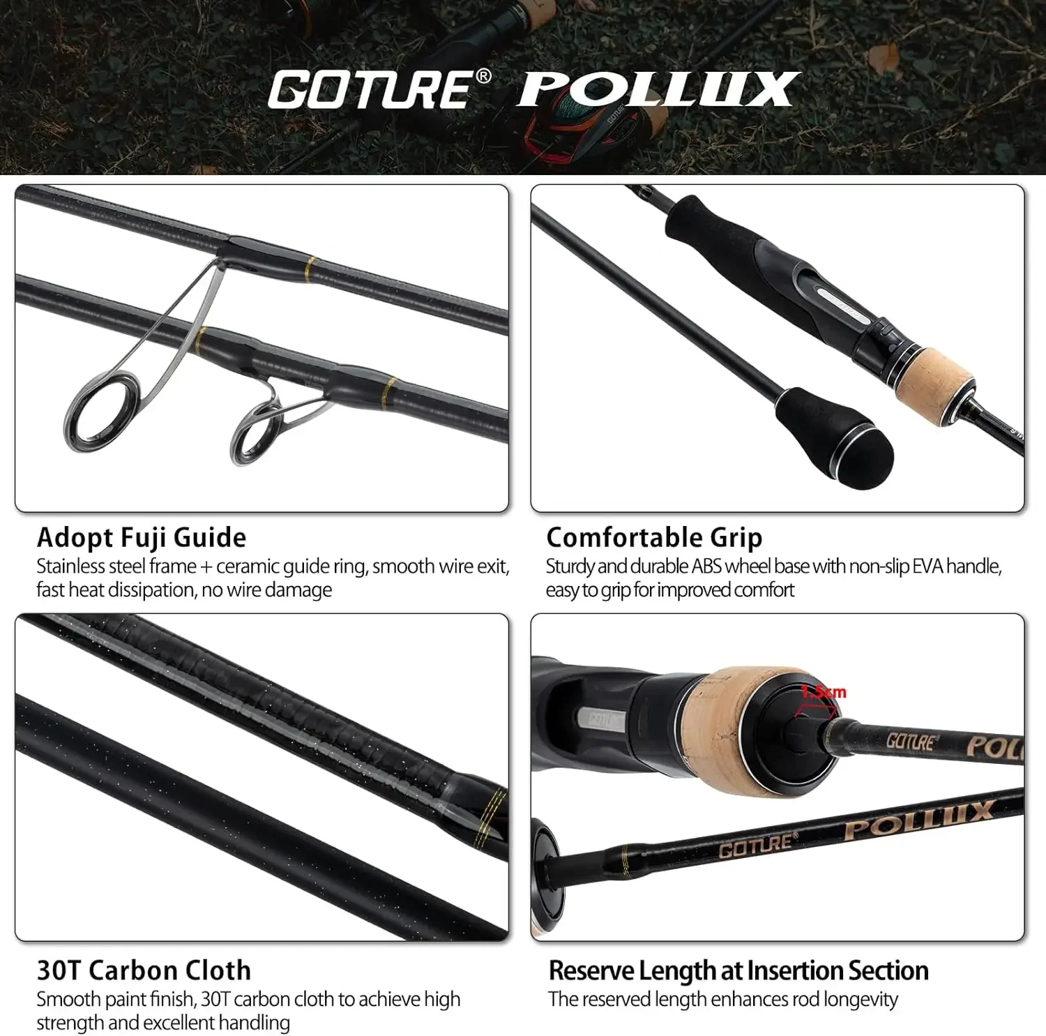 Goture Pollux 100%-caña de pescar con anillo guía Fuji, caña de pescar Jigging de 1,83 m, 1,98 m, Spinning/Casting Ocean, ML, M, MH, Power Slow Fast Boat pole - imagen 5