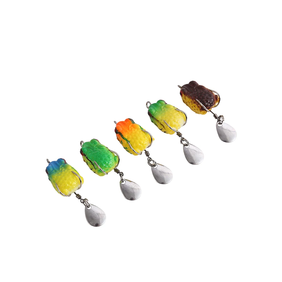 5 uds superficie flotante rana Swimbait para pez negro lubina Pike Trolling Señuelos de Pesca Set lentejuelas anzuelos dobles cebo Artificial - imagen 4