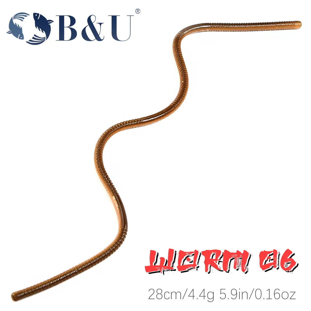 B&U 280mm Earthworm Slow Sinking Soft Lure Artificial Fishing Lures Sea Worms Bait Soft Silicone Fishing Lure Bass Fishing