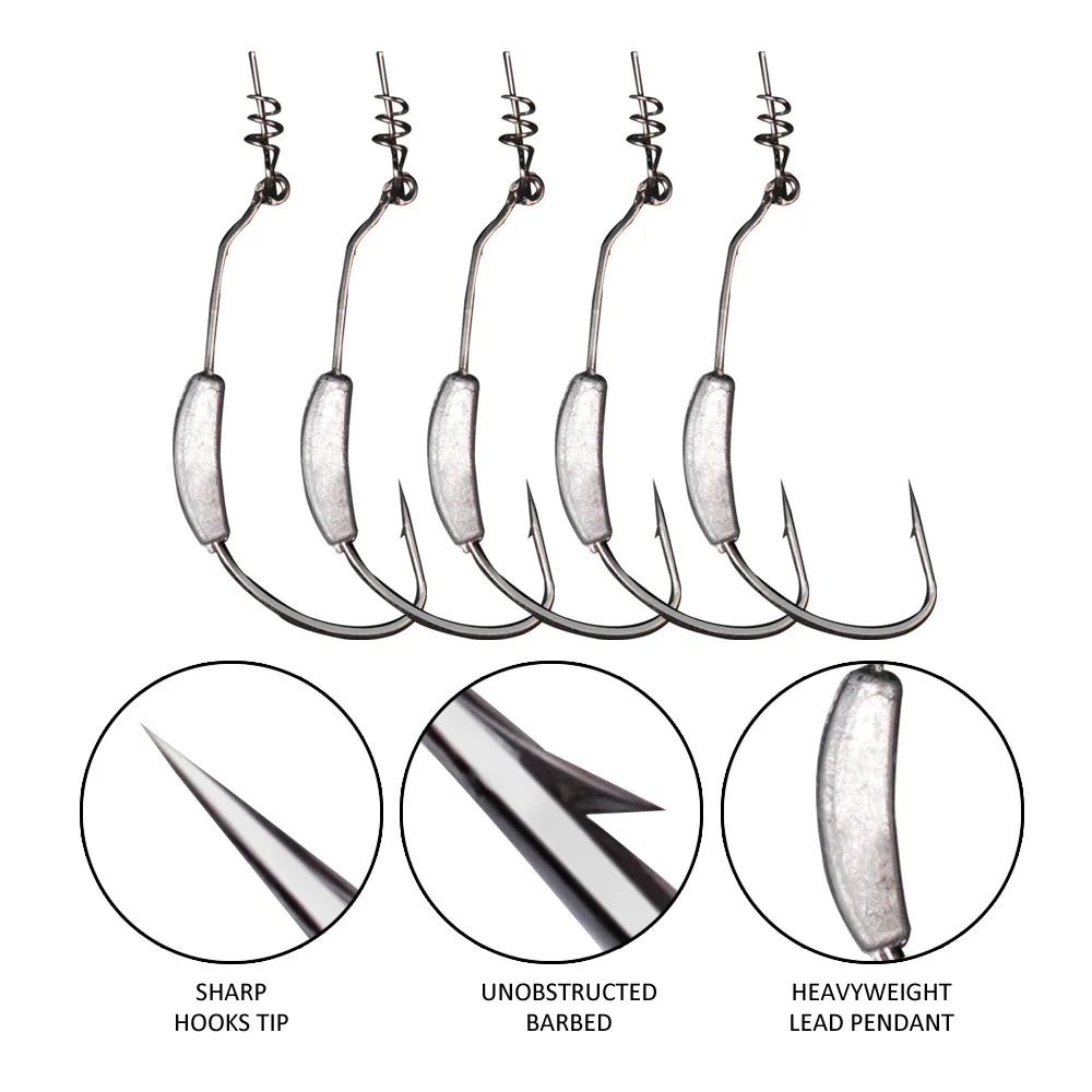 Anzuelos de pesca de 5 piezas, 2g, 2,5g, 3g, 7g, cierre de giro, anzuelos Offset con peso de plomo para cebo de gusano - imagen 2