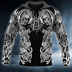 Sudadera con capucha y sudadera para hombre con estampado 3D de tatuaje de mitología nórdica en blanco y negro, sudadera informal Unisex con cremallera QDY46