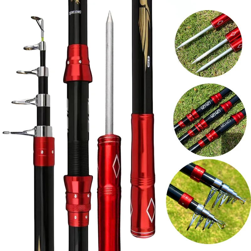 Caña de pescar giratoria ultraligera de fibra de carbono, caña de pescar telescópica de acción media de 2,1-3,6 m, adecuada para agua dulce/salada - imagen 2