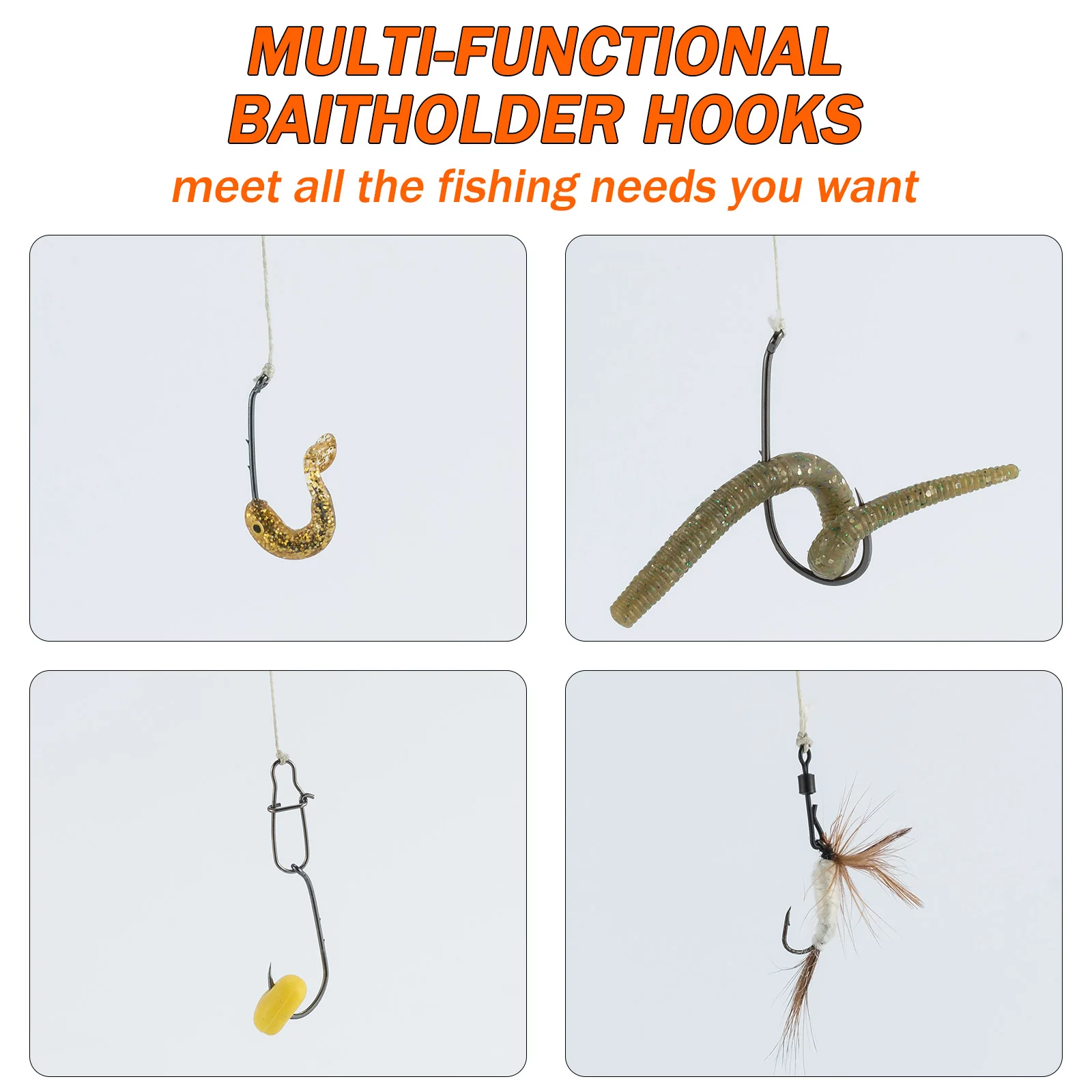 Anzuelos de cebo de pesca, gancho de cebo vivo, acero de alto carbono, níquel negro, ojo vuelto hacia abajo, arnés de oruga, Surf, pesca de lubina, 100 Uds. - imagen 2