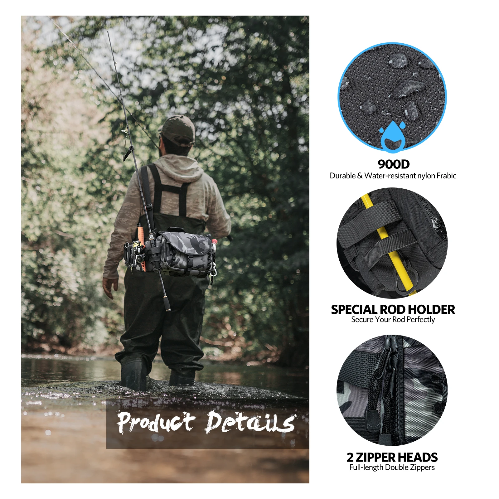 Goture-Bolsa de pesca multifunción, resistente al desgaste, resistente a los arañazos, de tela Oxford, para pesca, senderismo y ciclismo - imagen 3