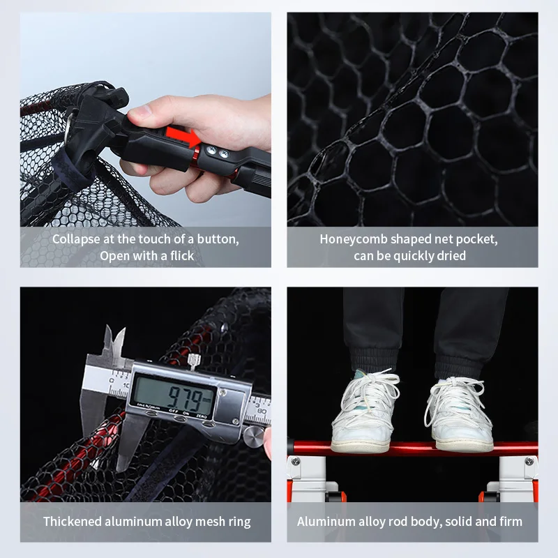 Red de pesca LINNHUE, red de pesca plegable de 90cm con mango portátil, red telescópica de aleación de aluminio para pesca Brail, red de pesca de aterrizaje - imagen 5