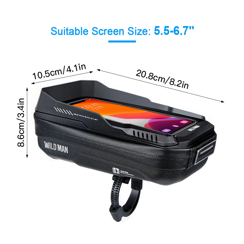Funda de pantalla táctil de 6,7 pulgadas para manillar de bicicleta, bolsa frontal grande, resistente al agua, para tubo superior - imagen 2