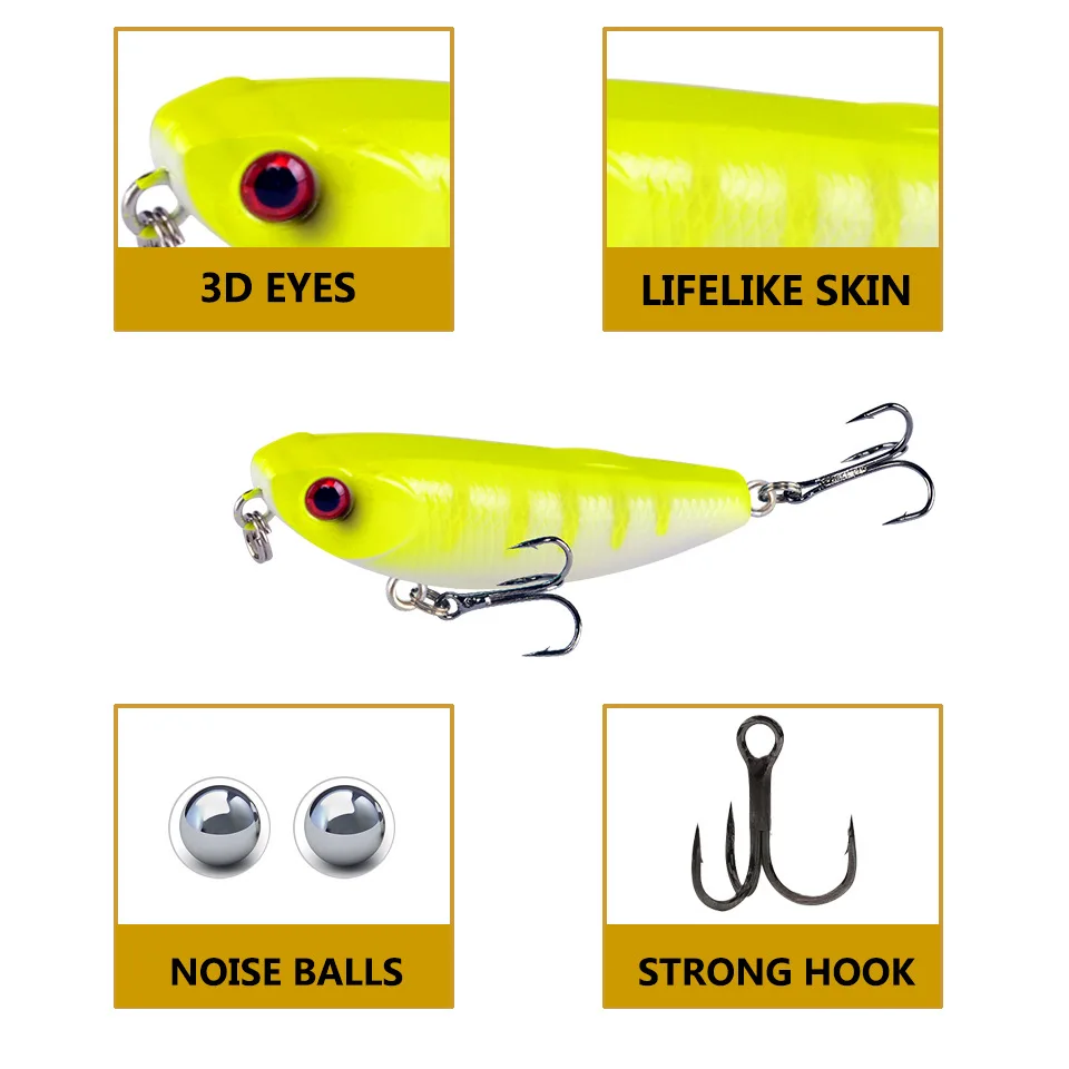 Señuelos de Pesca de lápiz de 1 piezas Wobbler 55mm 5g Topwater, cebo duro Artificial Crankbait, aparejos de Pesca de plástico para lubina - imagen 3