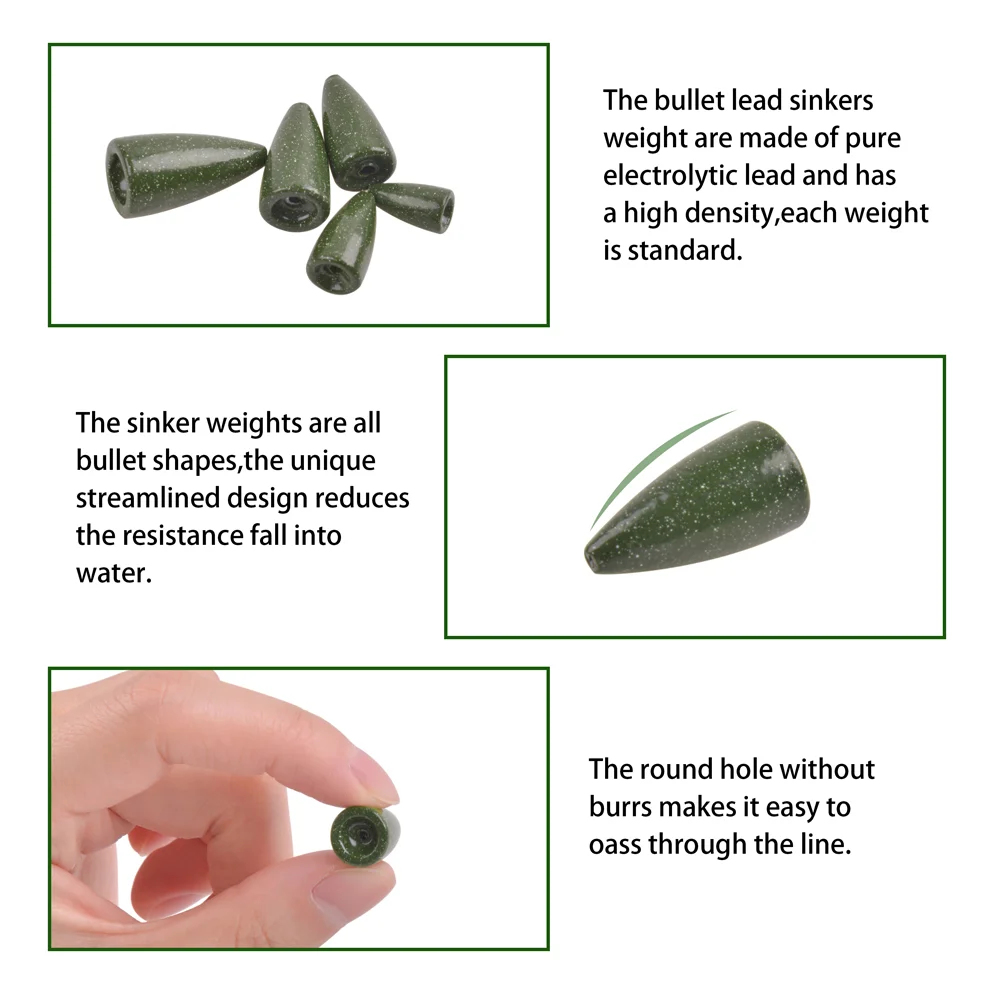 Kit de pesas de gusano para pesca, plomos de plomo, Bullet, accesorios de señuelo, Texas Rig Bass, 88 unids/lote por caja - imagen 4