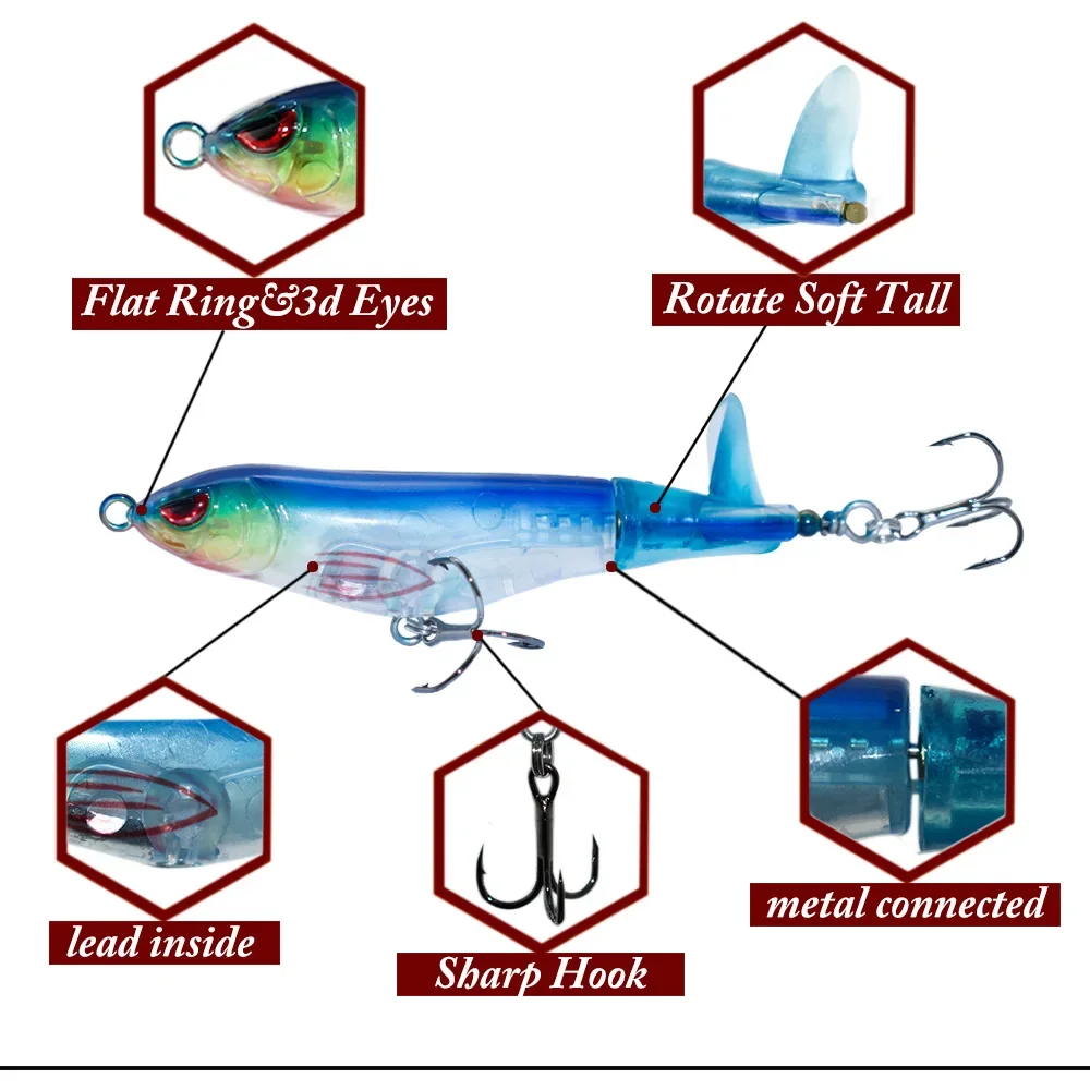 Whopper-señuelo de pesca flotante Plopper Topwater, Wobbler, 110mm, 14,5g, cola giratoria, Swimbait, Ploppling, Wobblers para Lucio - imagen 4
