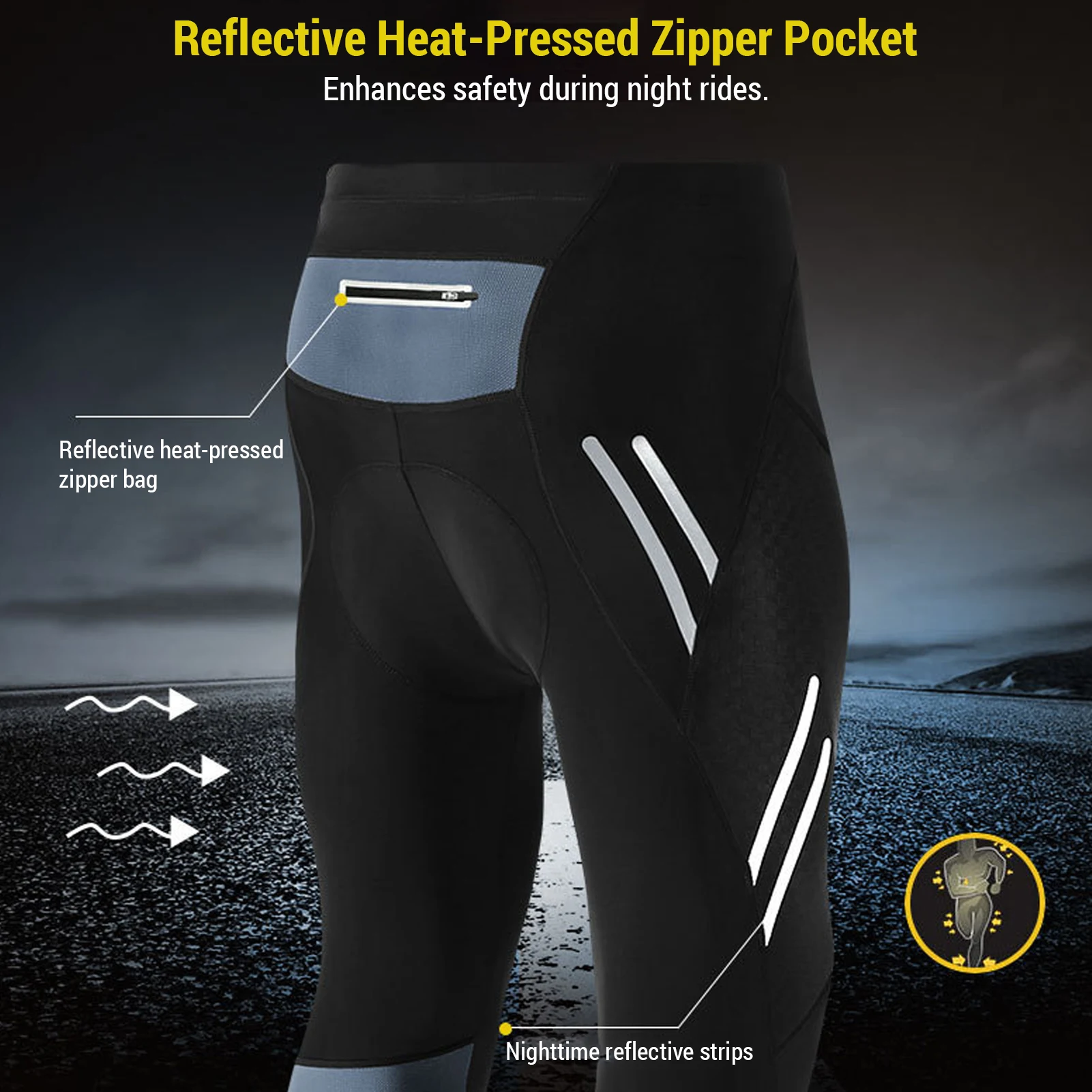 Pantalones de montar para hombre, pantalones de bicicleta de montaña con cojín de silicona 3D, reflectantes, transpirables, mallas de compresión de gradiente para ciclismo - imagen 4