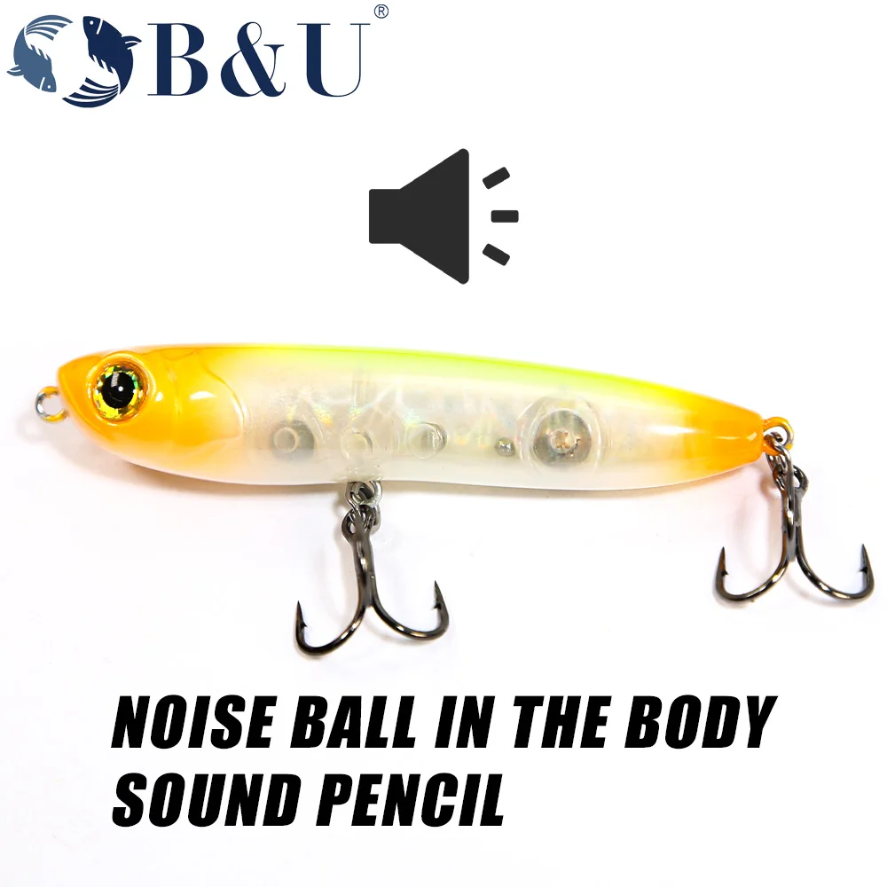 B & U-Señuelos de Pesca de agua salada, lápiz flotante, Stickbait, superficie de agua superior, Walk The Dog, cebos duros Wobblers para lubina y Lucio - imagen 5