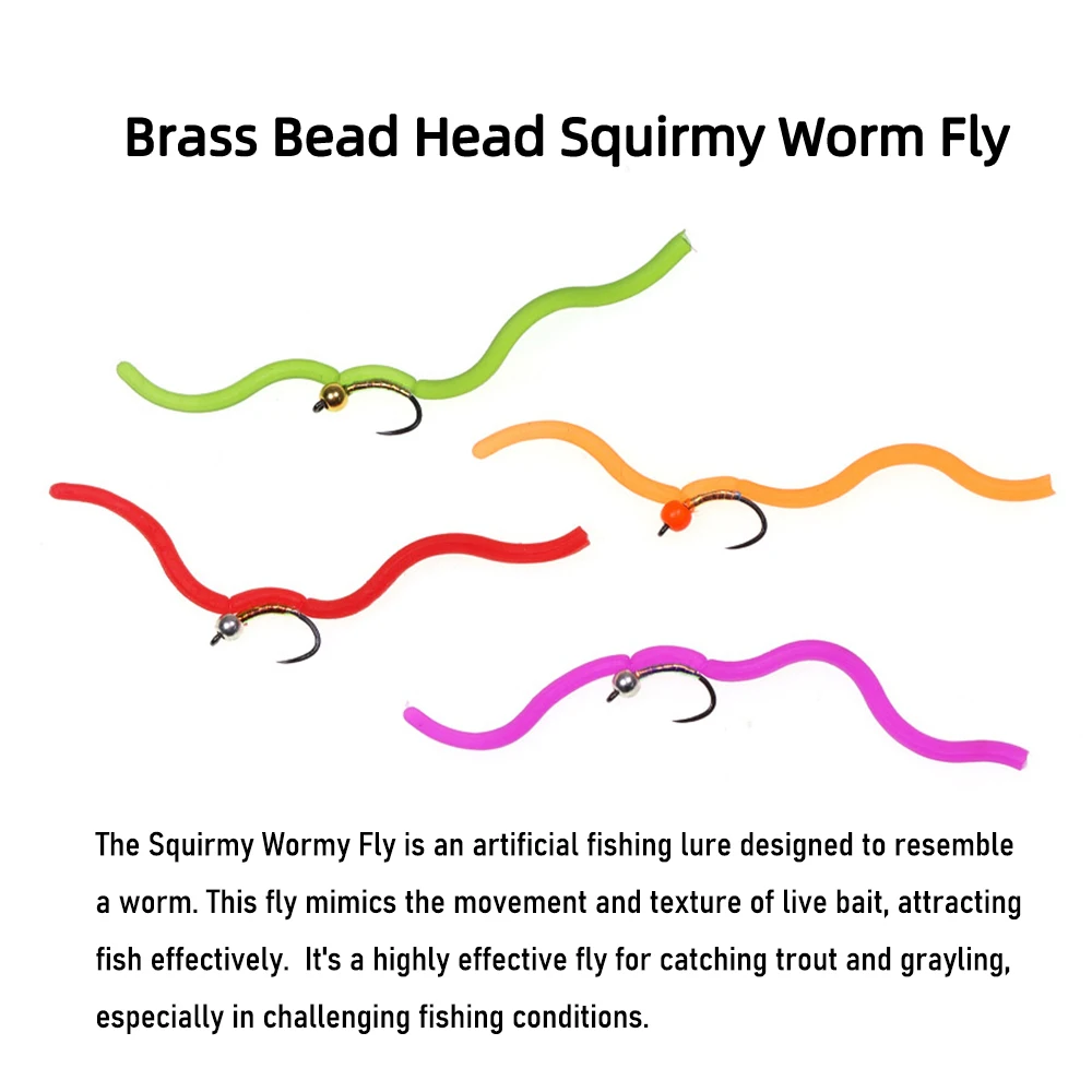 Wifreo 8 piezas # 14 gancho sin púas cabeza de cuentas de latón Flash vientre Squirmy gusano ninfa moscas trucha gris pesca con mosca señuelo cebo - imagen 3