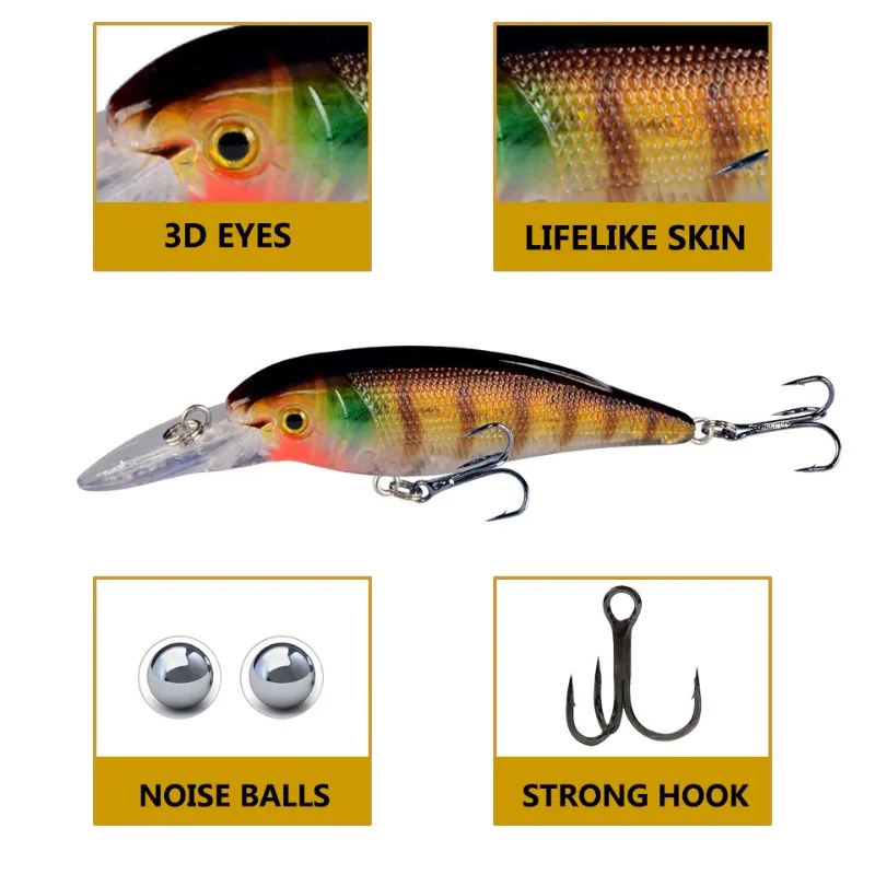 Señuelos de Pesca Minnow, cebo duro, anzuelo Wobbler, señuelo de Lucio, cebos artificiales de plástico, aparejos de pesca Crankbait, 10cm, 11g, 1Pc - imagen 4
