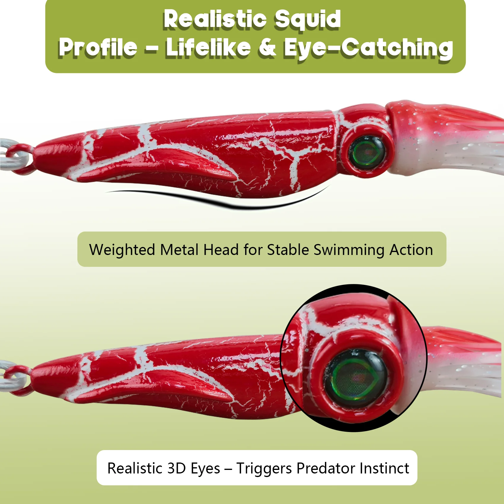 Plantilla de falda de calamar luminosa con cabeza de Metal de alta resistencia con líder de alambre, señuelo de pesca de calamar que brilla en la oscuridad, cebo de curricán de agua salada para - imagen 4