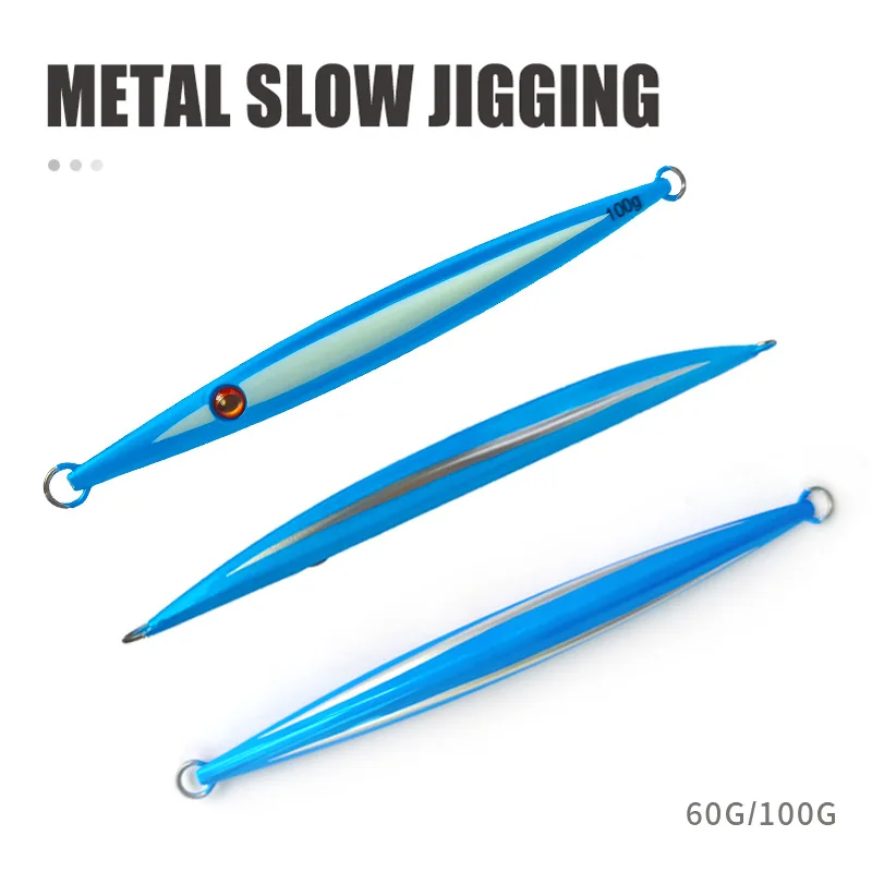 Testar-señuelo de Pesca con plantilla de Metal luminosa, 60g, 100g, agua salada, hundimiento Vertical rápido, cebo de Pesca en barco, señuelo láser para Pesca de atún GT - imagen 3