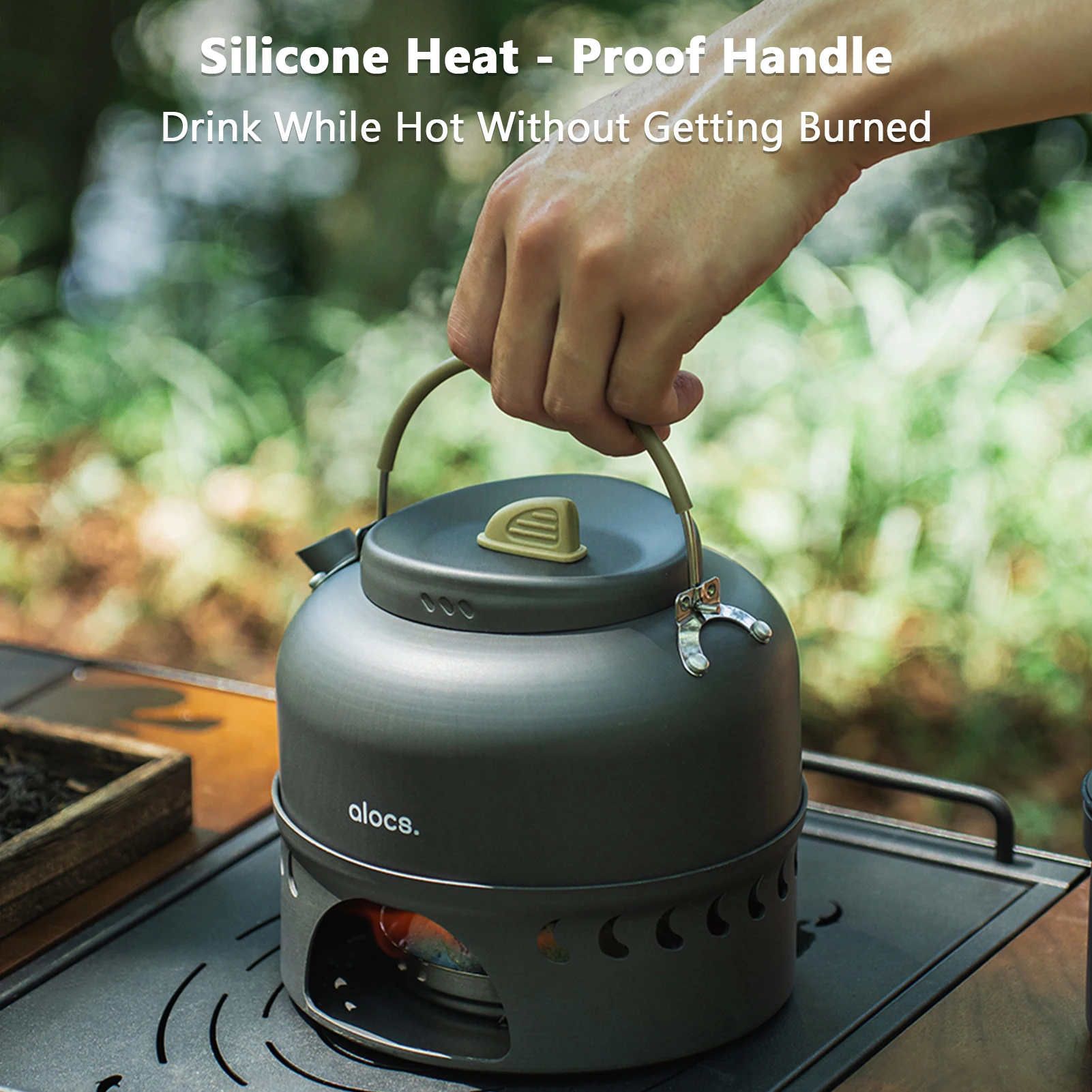 Hervidor de camping de 1,4 L con estufa de alcohol a prueba de viento, juego portátil para cocinar al aire libre - imagen 3