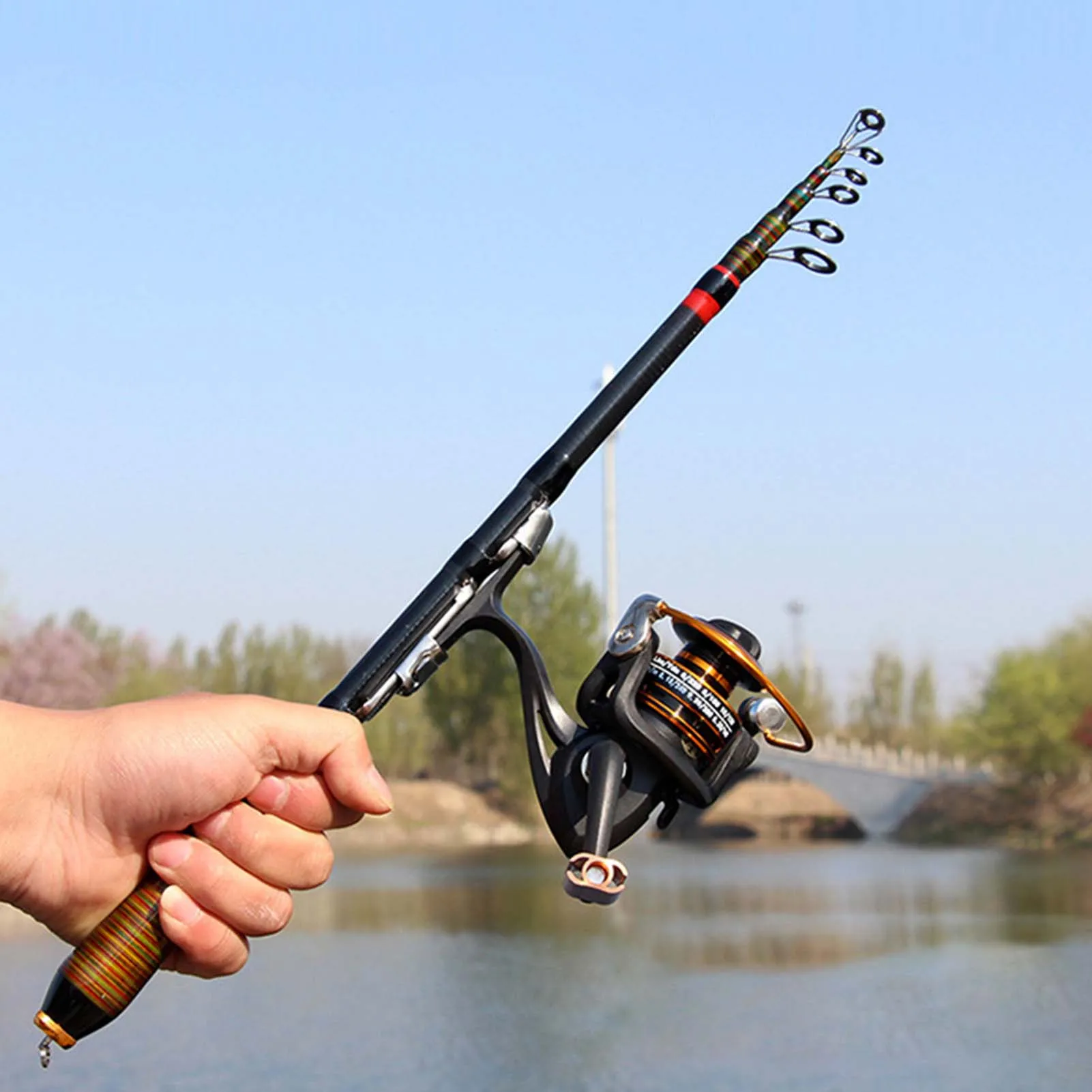 Caña de pescar telescópica portátil de fibra de carbono ultracorta, caña de pescar atractiva de 1,2-2,4 m, aparejos de pesca al aire libre, postes de mano - imagen 2