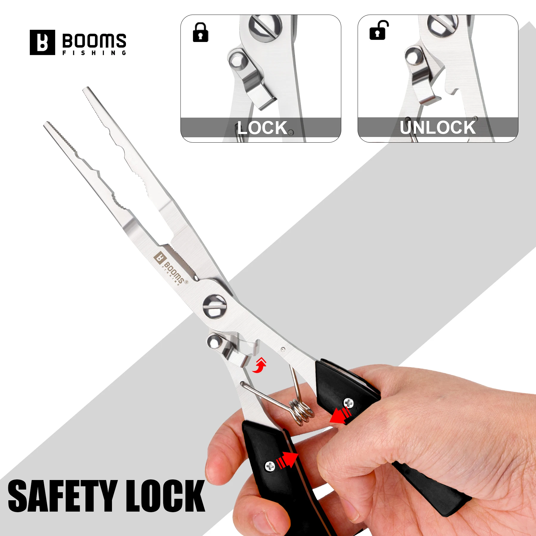Alicates bloqueables Booms Fishing H06 – Acero inox con cortahilos - imagen 2