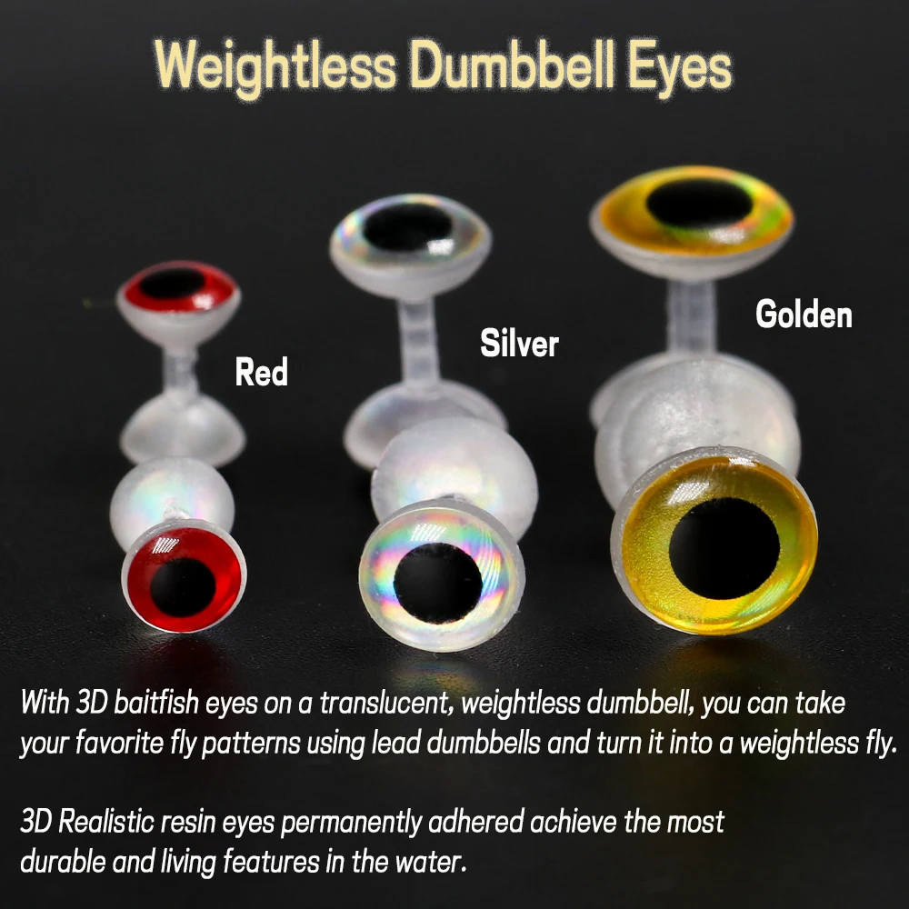 WIFREO 20 piezas atado de moscas, ojos realistas 3D sin peso con mancuernas, 6mm, 8mm, 10mm, señuelo de pesca de resina, ojos, materiales para atar moscas - imagen 3