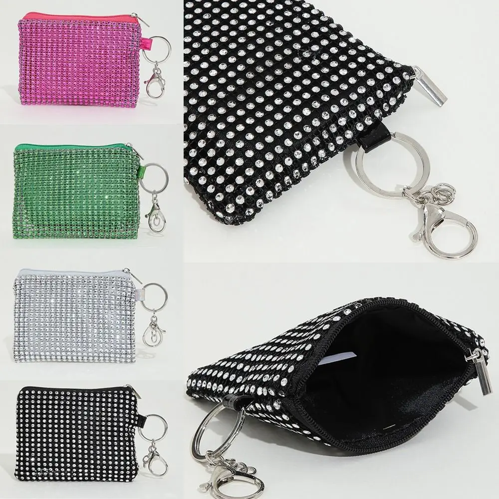 Monedero con cremallera de diamantes de imitación brillantes, llavero colgante, adorno, Mini bolsa de almacenamiento, moda, diamantes de imitación brillantes, pequeño, 1 unidad - imagen 4