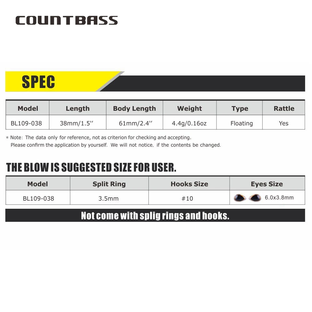 Countbass-señuelo duro en blanco, 10 Uds., 38mm/1,5 ", 4,5g/0,16oz, CrankBaits flotantes, cebos duros en blanco, cebo de pesca sin pintar, Wobblers - imagen 3