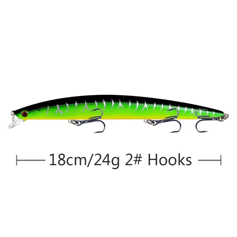 Señuelo de Pesca de Mar Big Long Fish Minnow, ojos 3D, anzuelos fuertes señuelos para pesca en el mar, superventas, 18cm, 24g, 1 pieza - imagen 5
