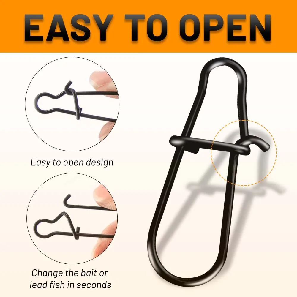 ZUKIBO 50PCS/100PCS broches de bloqueo Duo de pesca, color negro mate, Clips de cambio rápido de acero inoxidable resistentes para señuelo, Crankbaits, lubina - imagen 3