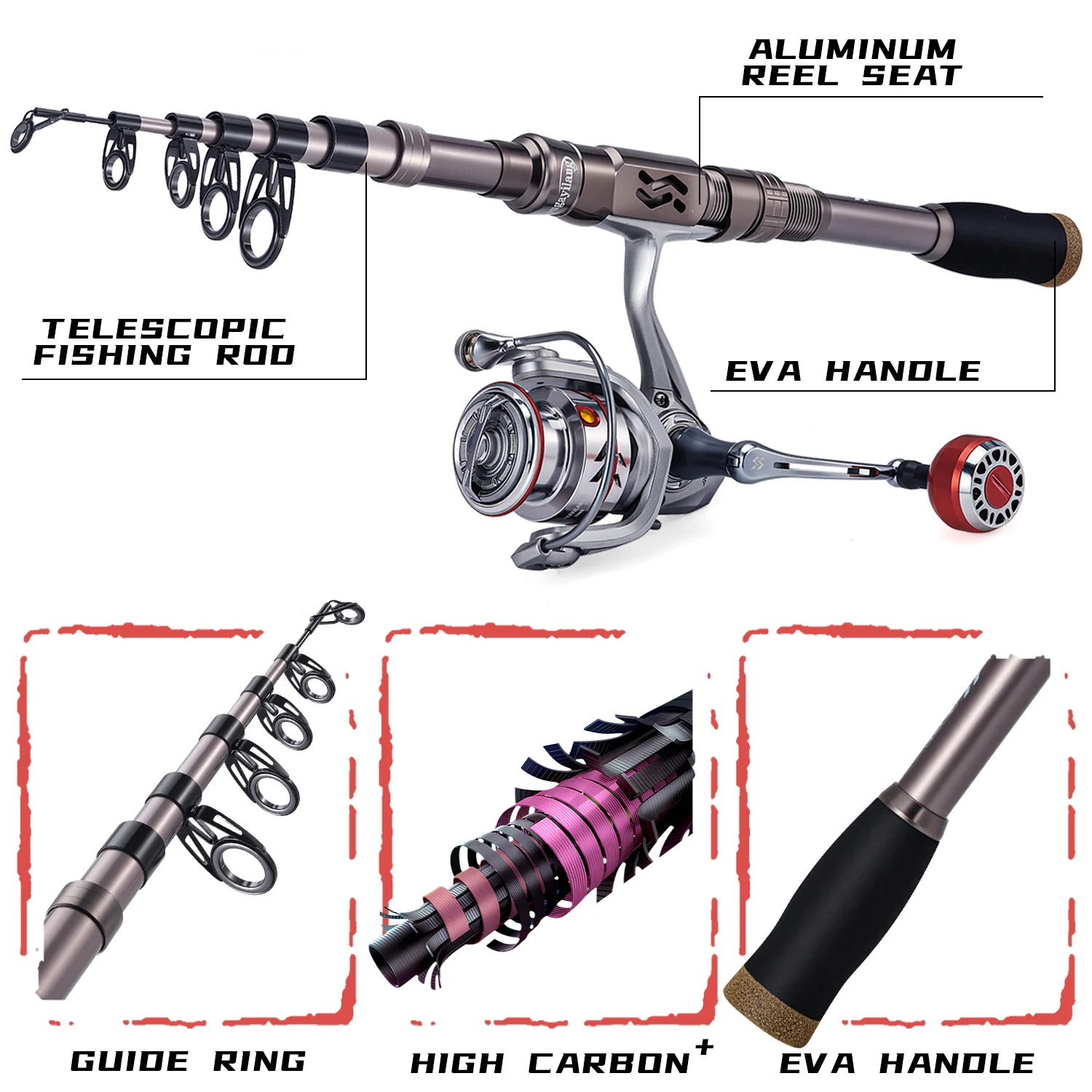 Sougayilang Kit Pesca Portátil Caña Telescópica Alta Carbono - imagen 3