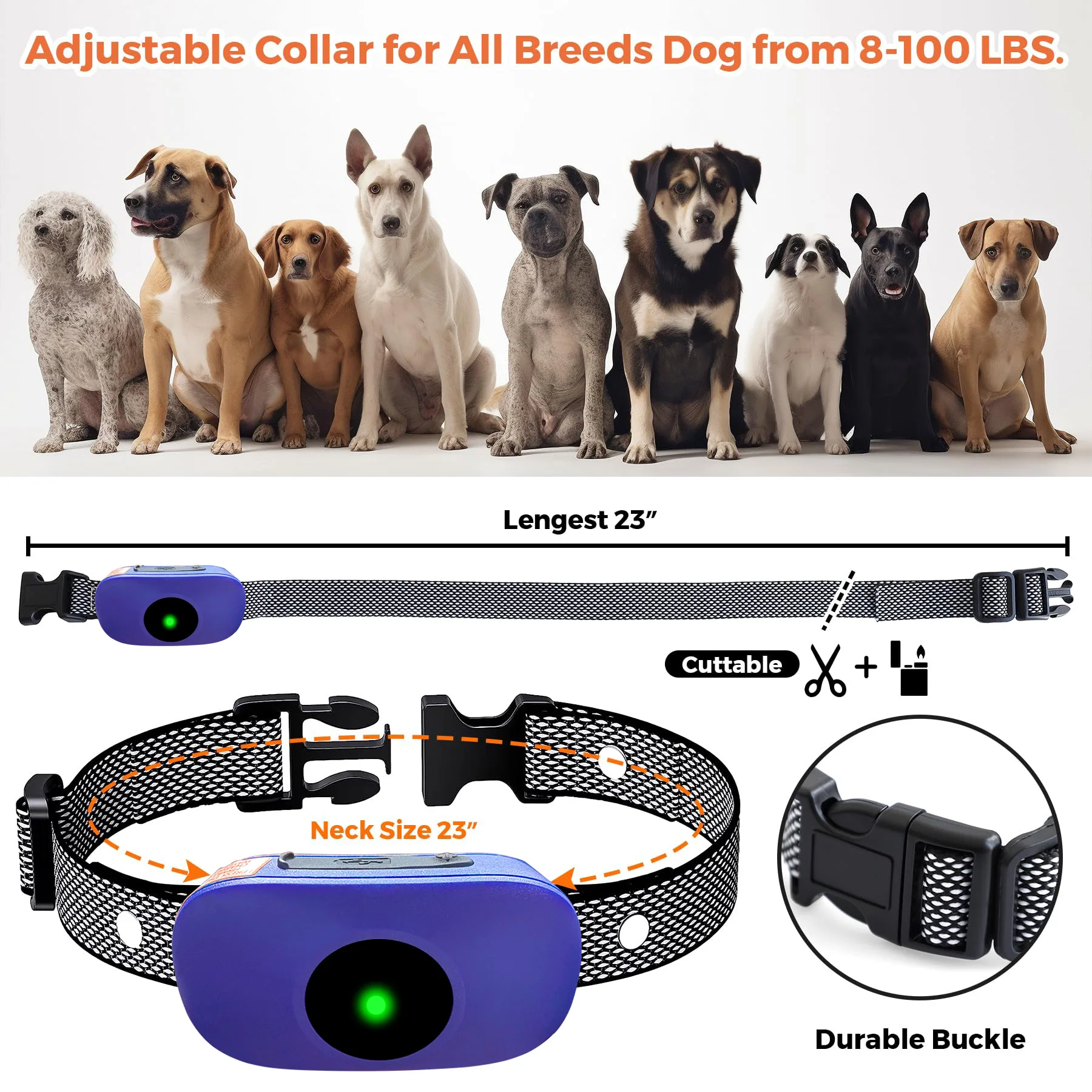 Collar inteligente para adiestramiento de perros, dispositivo eléctrico con Control remoto, resistente al agua IP67, 3 modos de entrenamiento, 1640 pies - imagen 2