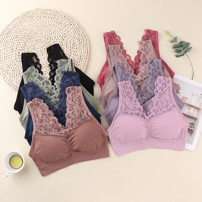 Sujetador deportivo de encaje de talla grande para mujer, Top sin costuras con espalda alta elástica, transpirable, para Yoga y gimnasio, Top deportivo acolchado - imagen 4