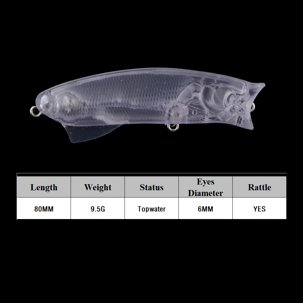 Chan'sHuang 20 piezas cebo en blanco sin pintar 9,5g/80mm sonajero Popper Topwater DIY señuelo de pesca Artificial hecho a mano - imagen 2