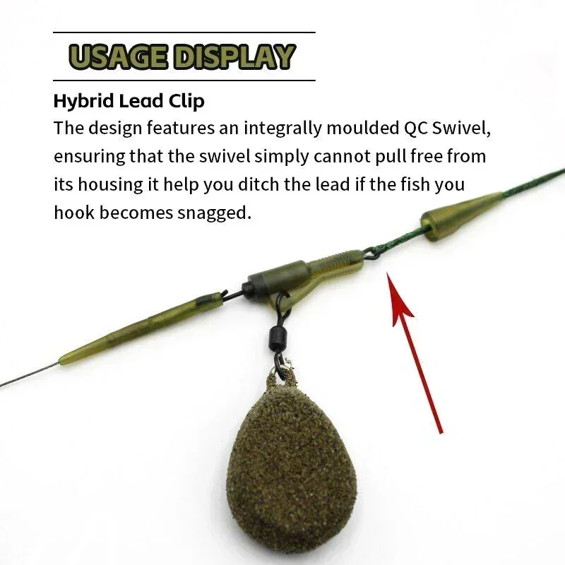 2x línea líder sin plomo para pesca de carpa, 100cm/60lb, clip de hoja híbrido QC giratorio para helicópteros, Chod, aparejo para el cabello, accesorios - imagen 4
