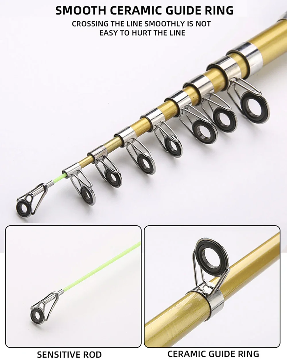 Experimente una pesca suave y duradera con nuestro anillo de guía de cerámica y caña sensible