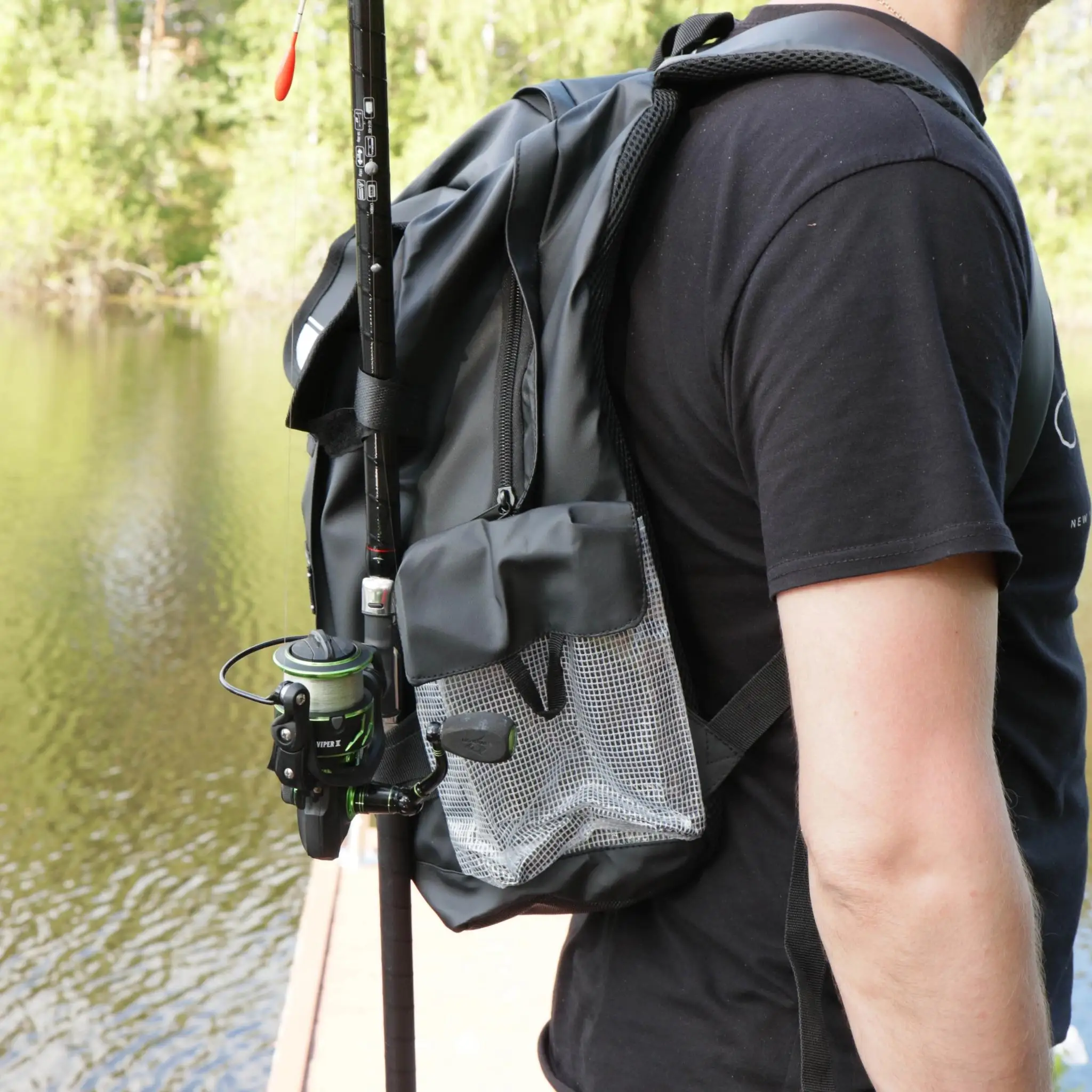 Mochila ligera para aparejos de pesca, bolsa de almacenamiento multifuncional para equipo de pesca al aire libre con soporte para caña, para acampar y senderismo - imagen 4