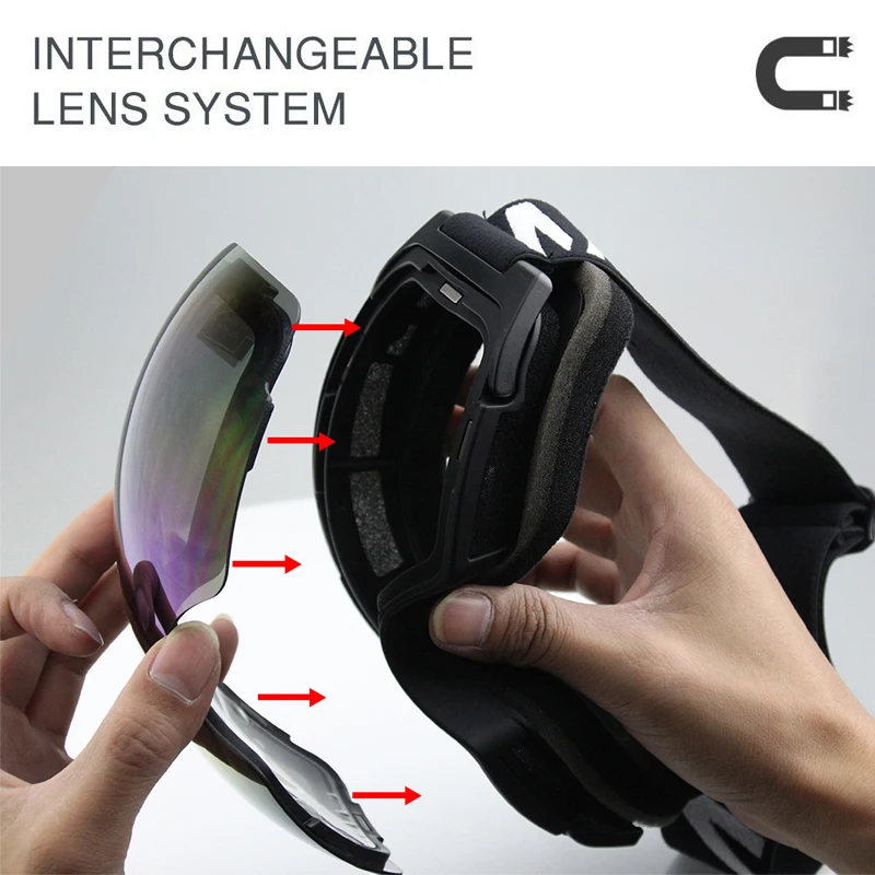 Mosodo-Gafas de esquí magnéticas para hombre y mujer, lentes esféricas grandes para Snowboard, antivaho, esquí, nieve, Invierno - imagen 5