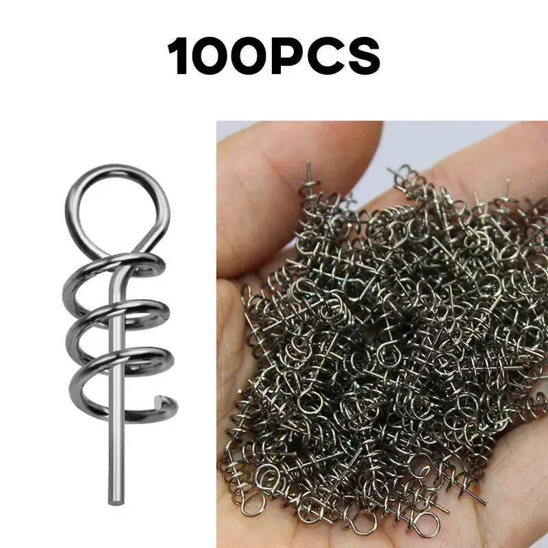 Paquete de 100 piezas pasador de bloqueo de resorte, Conector de pesca de gancho de manivela de 14mm, eslabones giratorios de acero inoxidable para cebo blando, accesorios de pesca - imagen 5